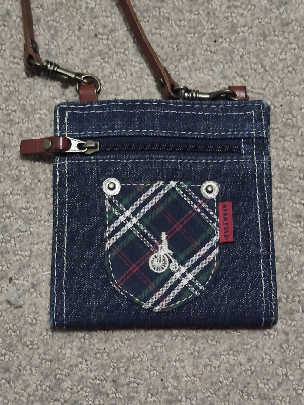 Vintage Bean Pole Denim Crossbody Wallet Coin Purse Mini Bag Removable Strap